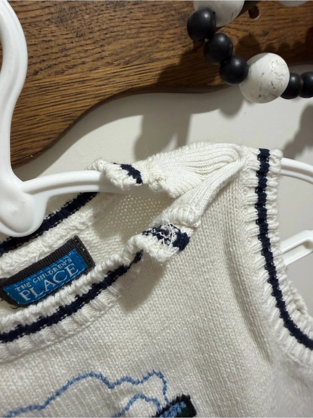 Vintage The Children's Place White Sweater Vest with Navy & Yellow Train
